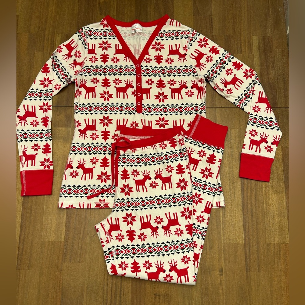 Hanna Andersson Red & White Reindeer Holiday Pajama Set